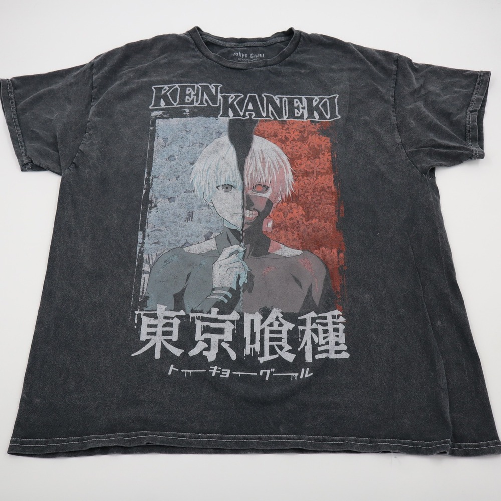 Tokyo Ghoul Ken Kaneki Graphic Tee Mens Large Black Acid Wash Anime‎ T-Shirt
